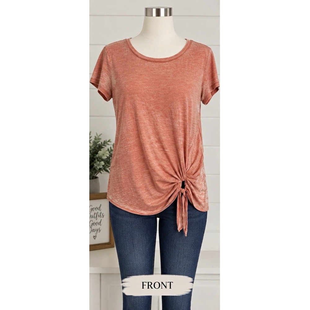 Caslon Womens Pink Scoop Neck Tie Front Jersey T-Shirt Short Sleeve M